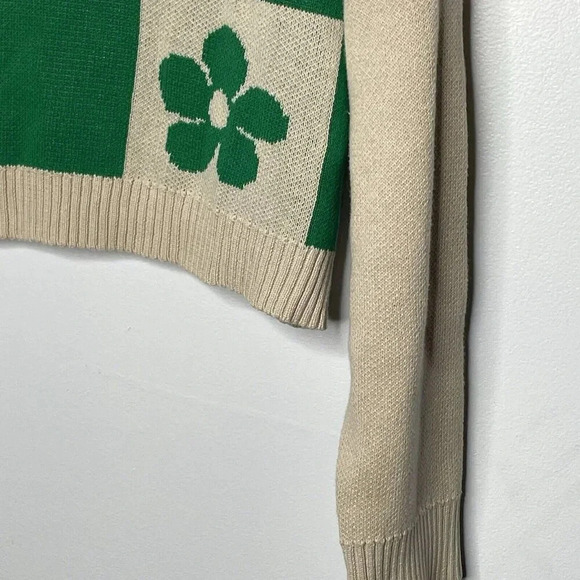 North End Sweater Cropped Green Color Block Floral White Size Small Juniors - Picture 4 of 10